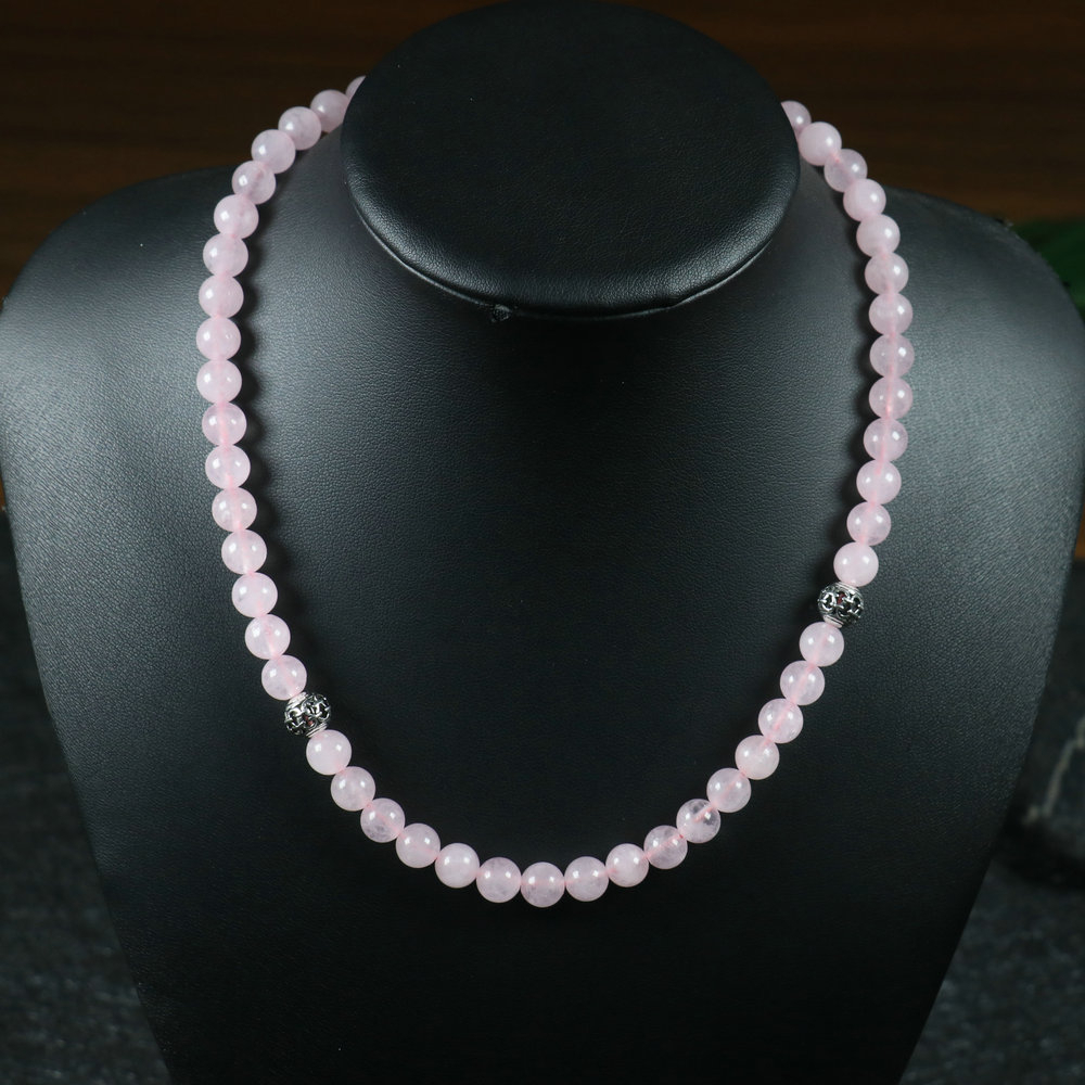 Collier de perles en pierre naturelle de Quartz rose de 8mm